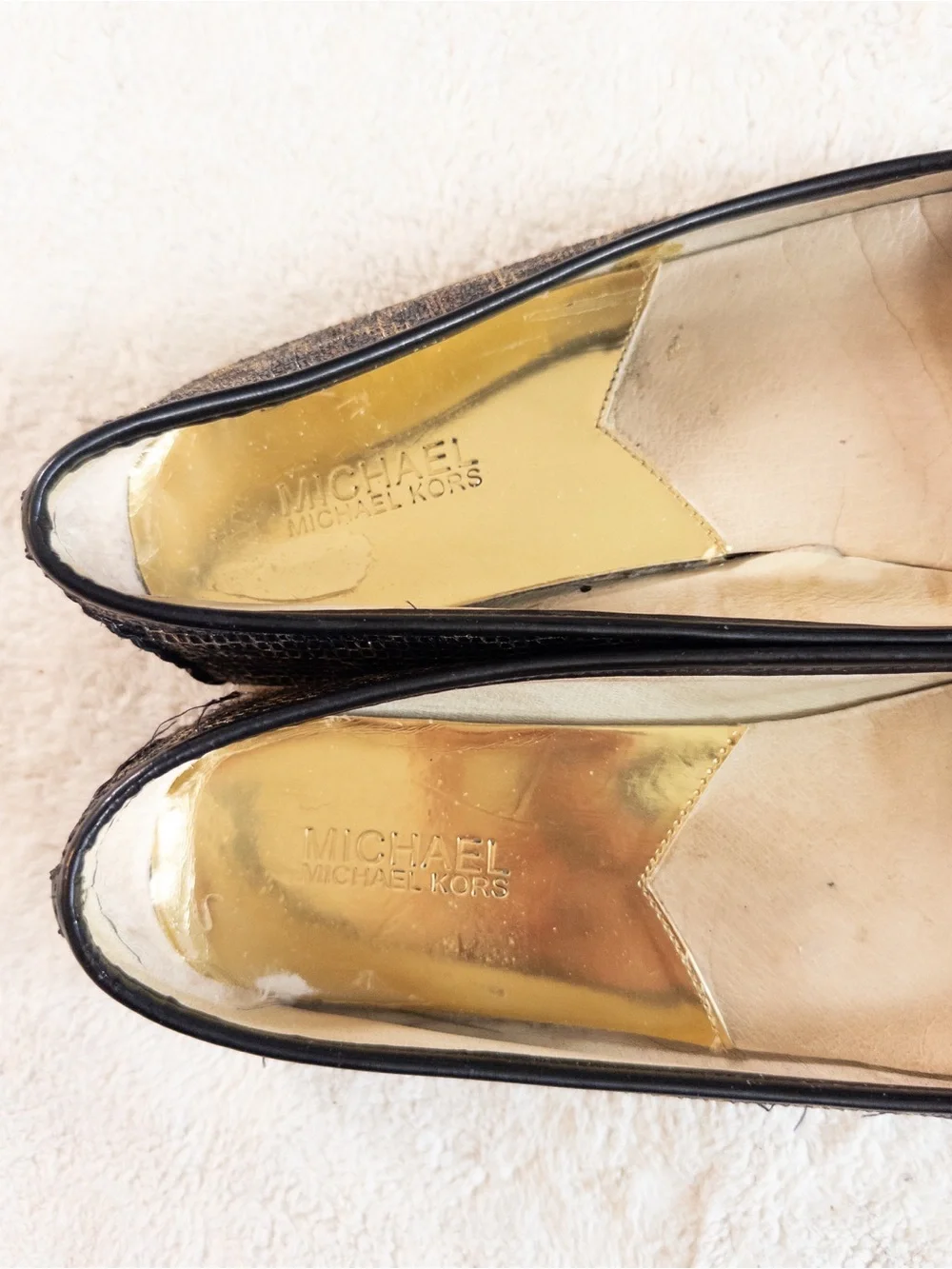 Michael Kors Black & Bronze Logo Ballet Flats Women’s Size 9.5